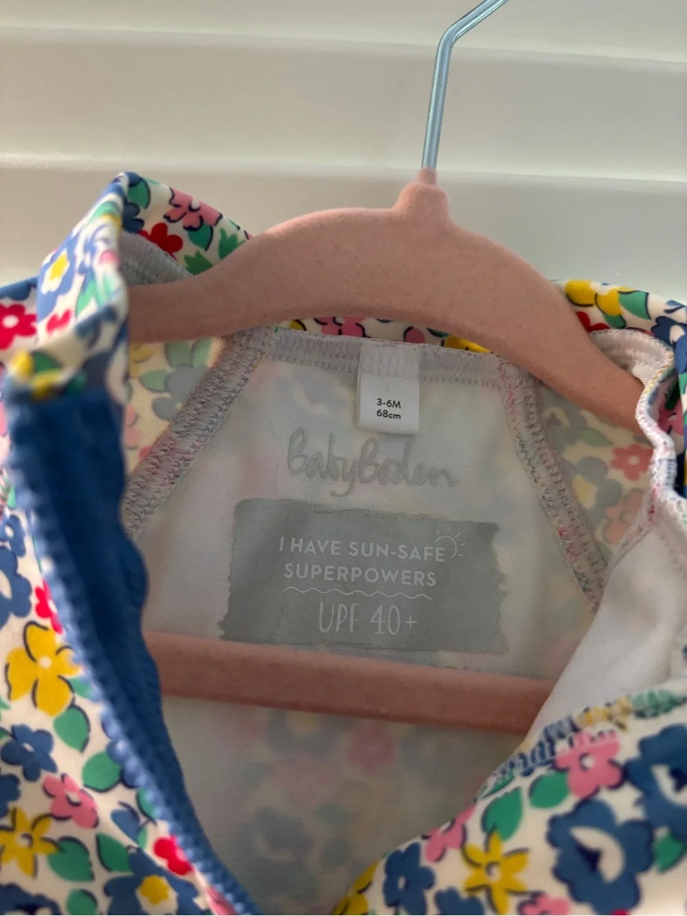 Baby Boden Floral Short-Sleeve Sunsuit in Blue, Yellow & Pink